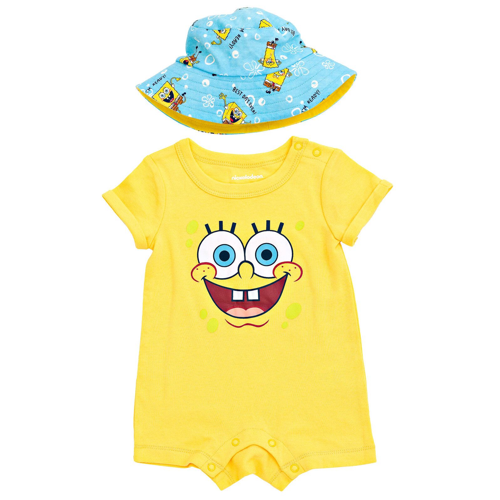 SpongeBob SquarePants Infant Baby Boys Romper and Hat Newborn to Infant